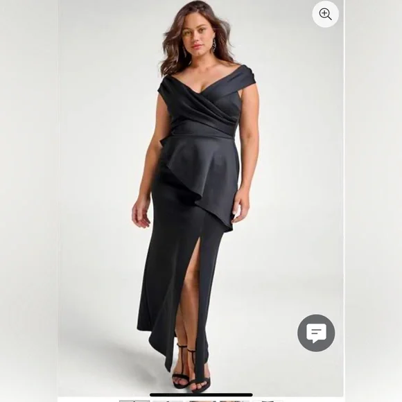 Women's Ruffle Detail Formal Dress Maxi - Black, Size 1X by Venus